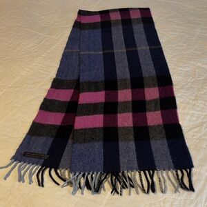 100% Cashmere Plaid Fringe Scarf in Blues, Black & Fuchsia Germany